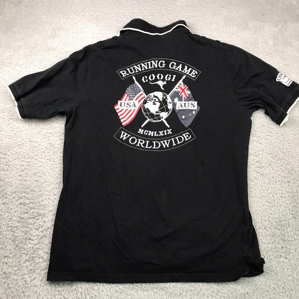 Coogi Polo Shirt Mens XL‎ Black Cotton Running Game Worldwide Embroidery Logo